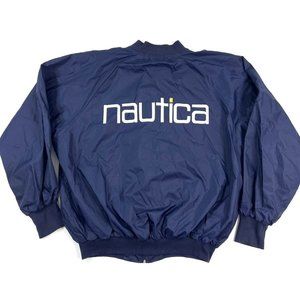 Vintage 90s Nautica Spellout Jacket Mens XL Windbreaker Bomber One Size Navy